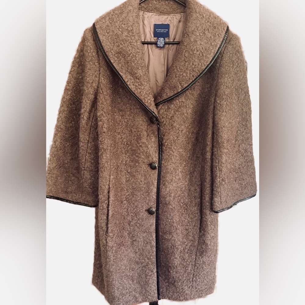 Doncaster Collection Wool Mohair Bouclé‎ Coat with Leather Trim